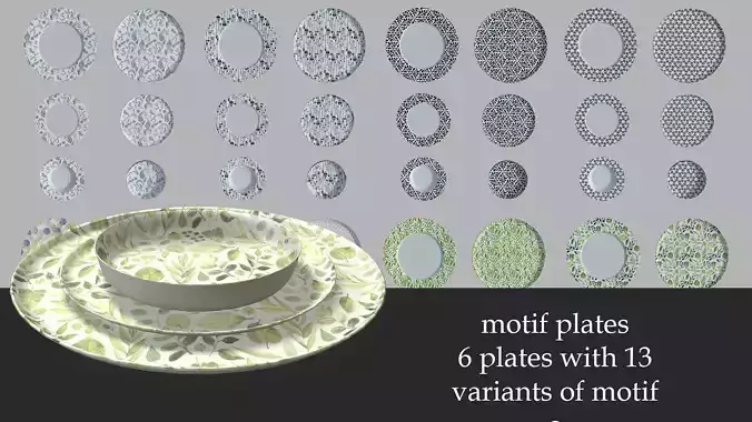 Plate motifs set Low-poly 3D model