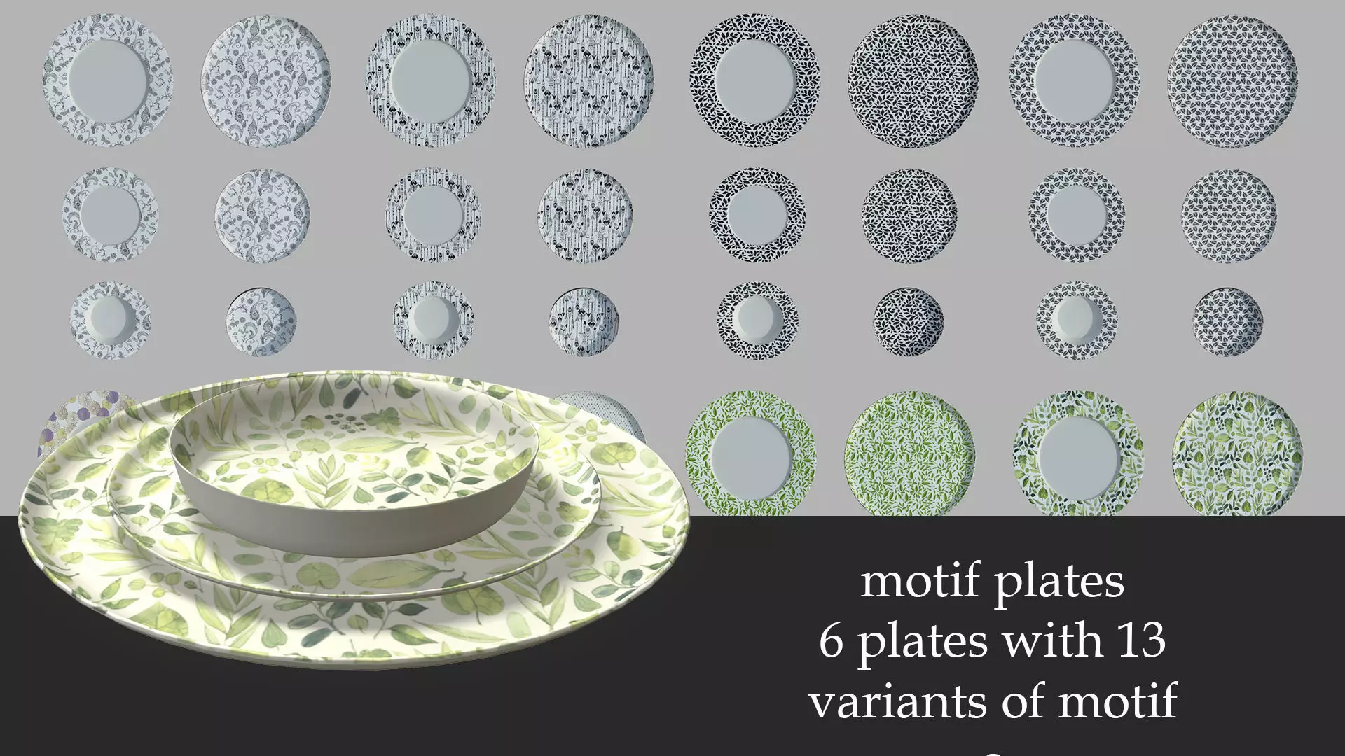 Plate motifs set Low-poly 3D model_0