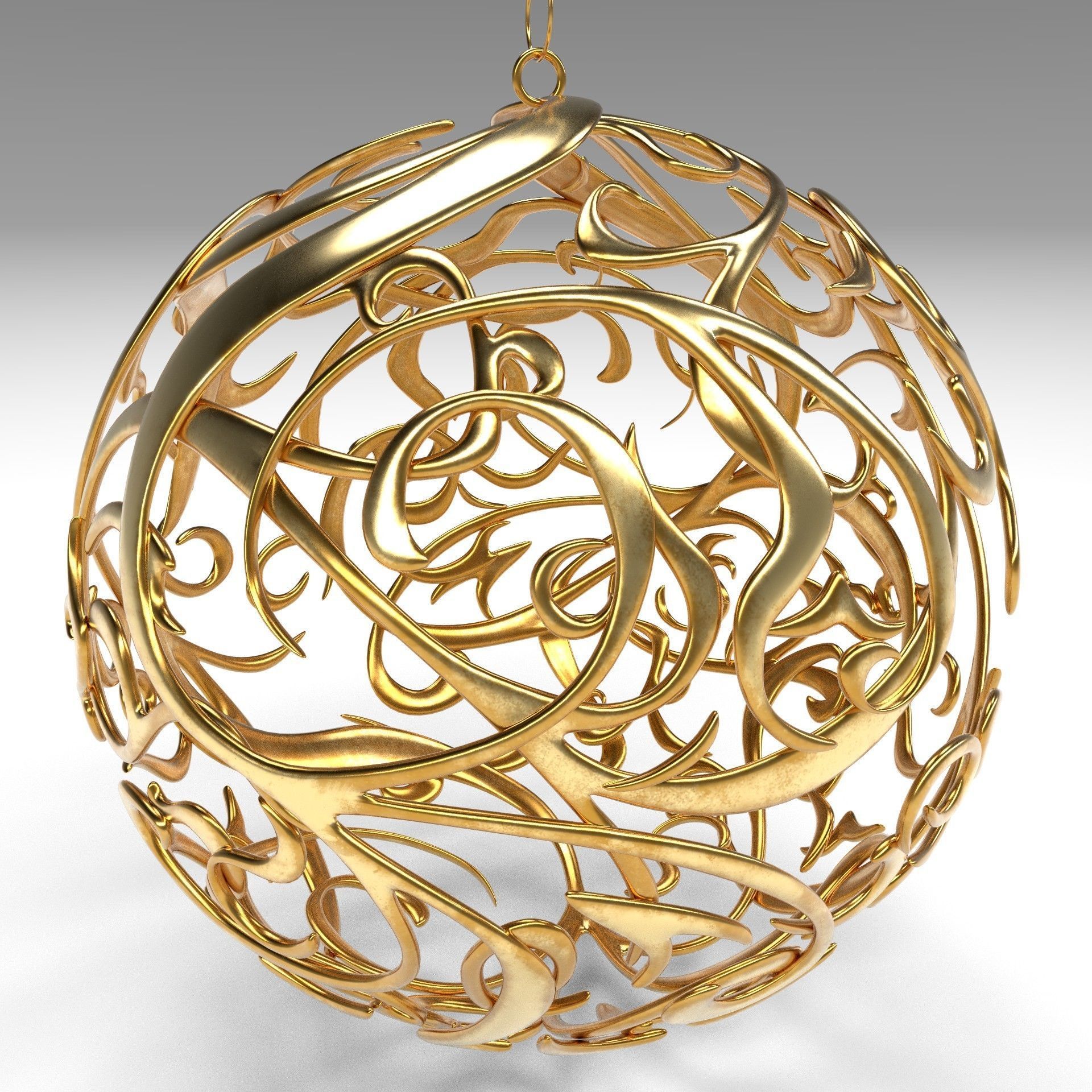 Christmas golden ball 3D model_7