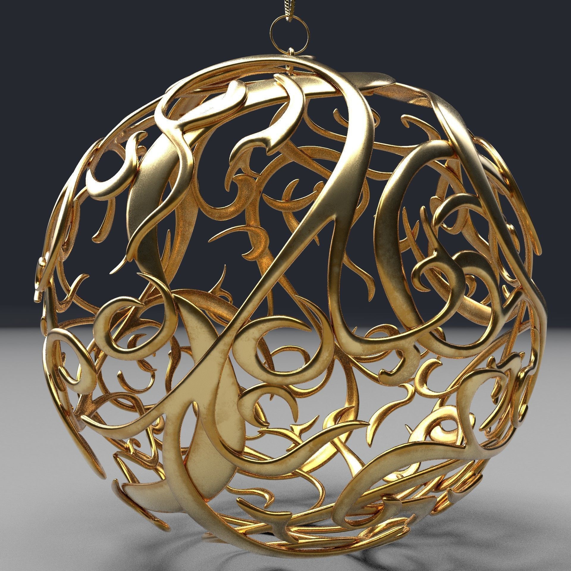 Christmas golden ball 3D model_2