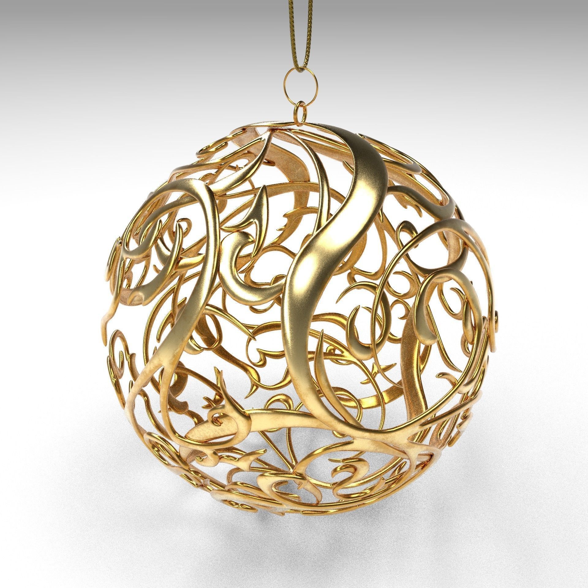 Christmas golden ball 3D model_6