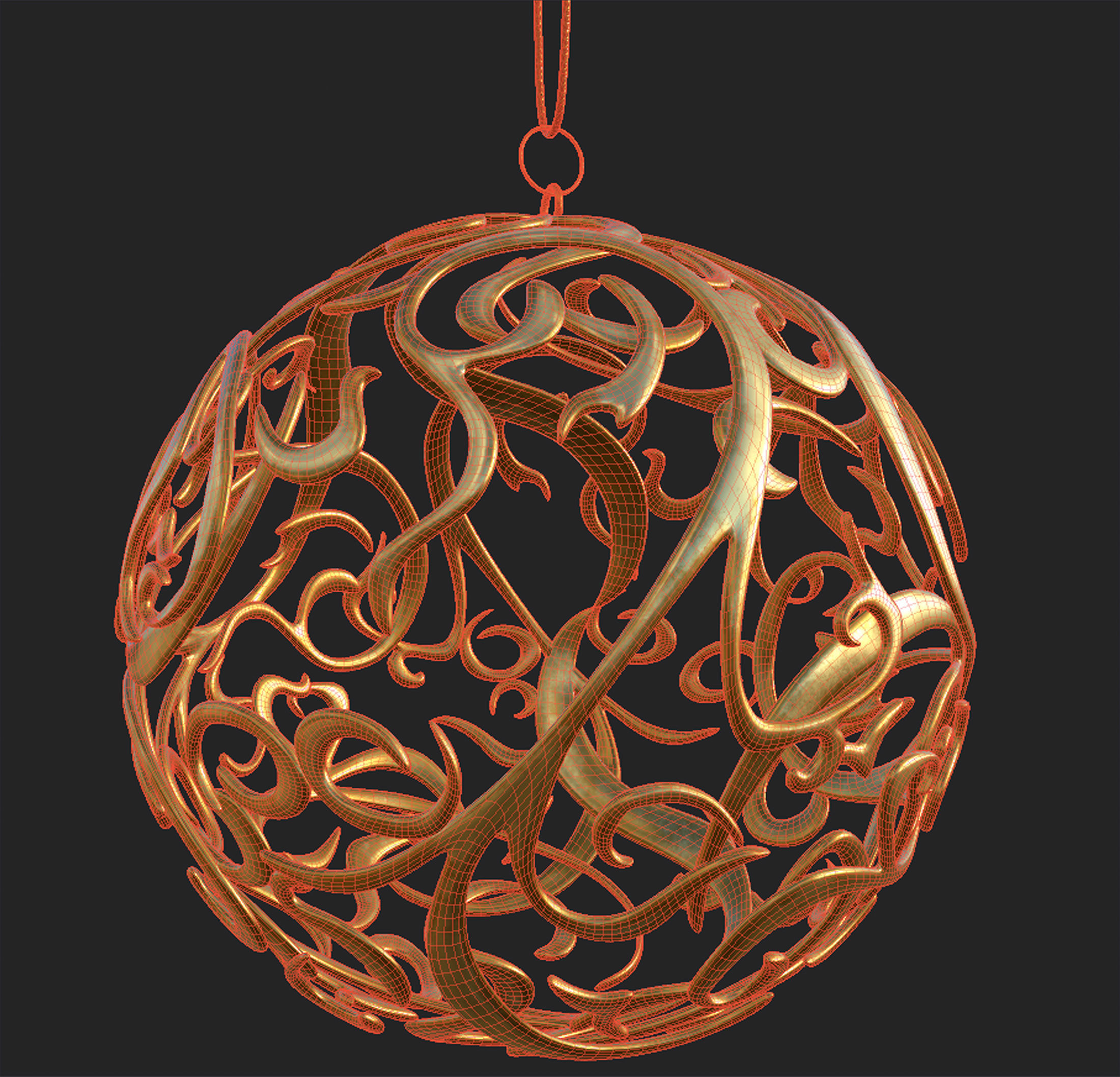 Christmas golden ball 3D model_9