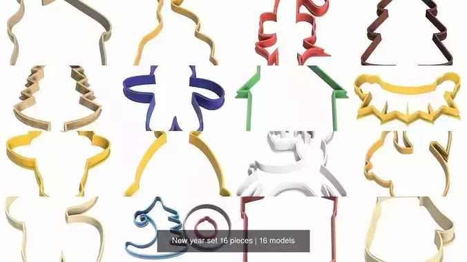 New year set 16 pieces 3D Model Collection