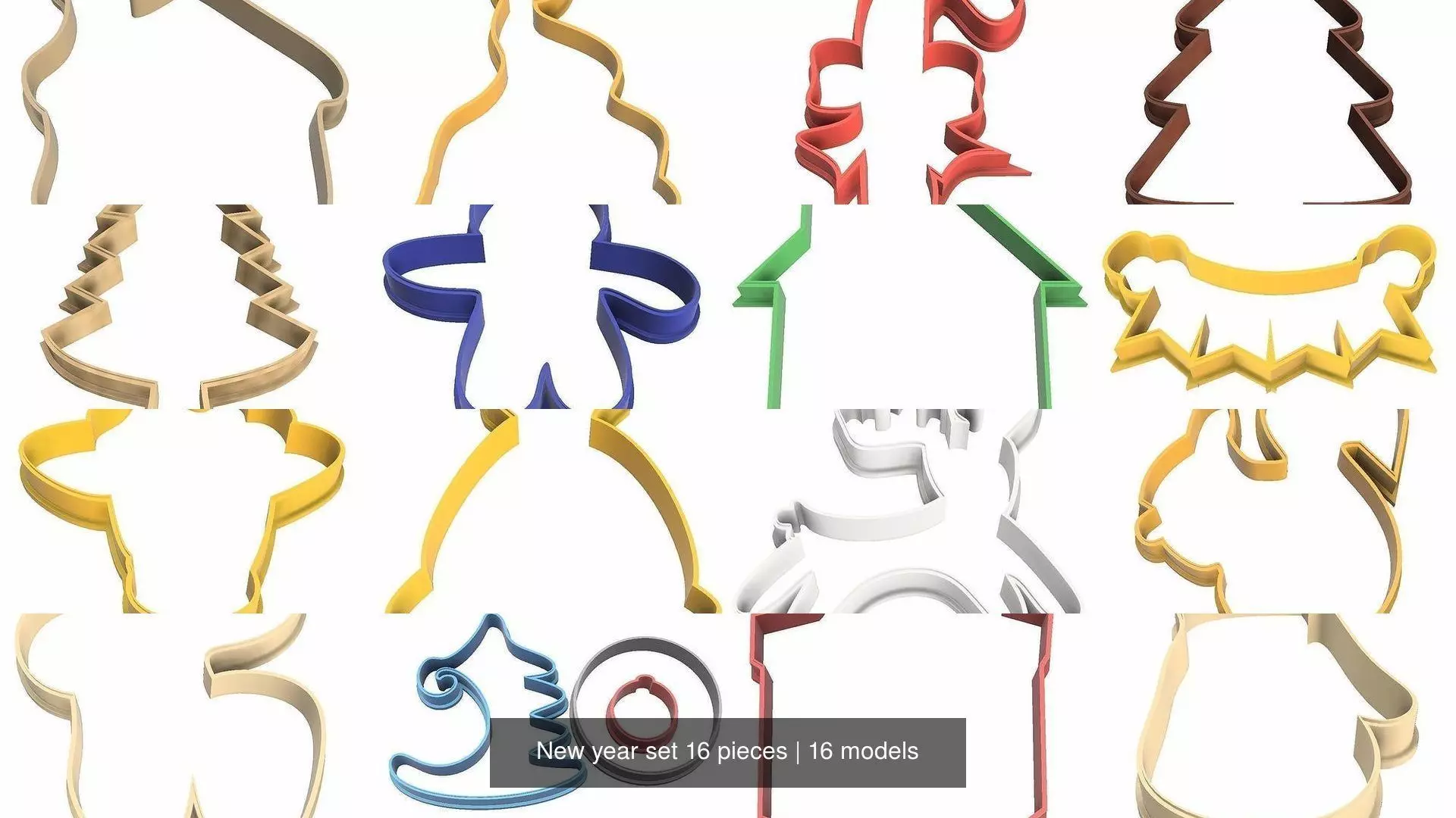 New year set 16 pieces 3D Model Collection_0