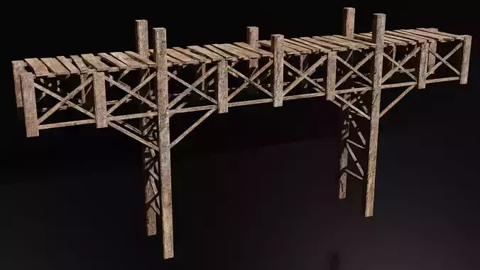 Wooden Bridge Low-Poly Medieval 3D Model Low-poly 3D model