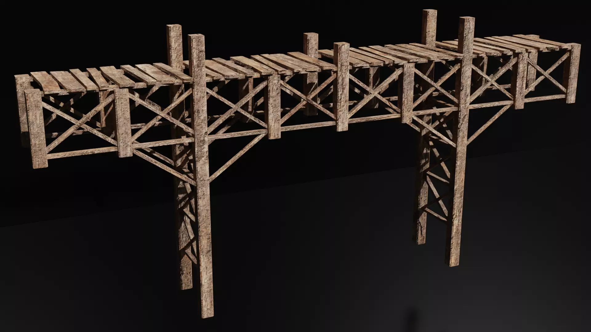 Wooden Bridge Low-Poly Medieval 3D Model Low-poly 3D model Low-poly 3D model_0