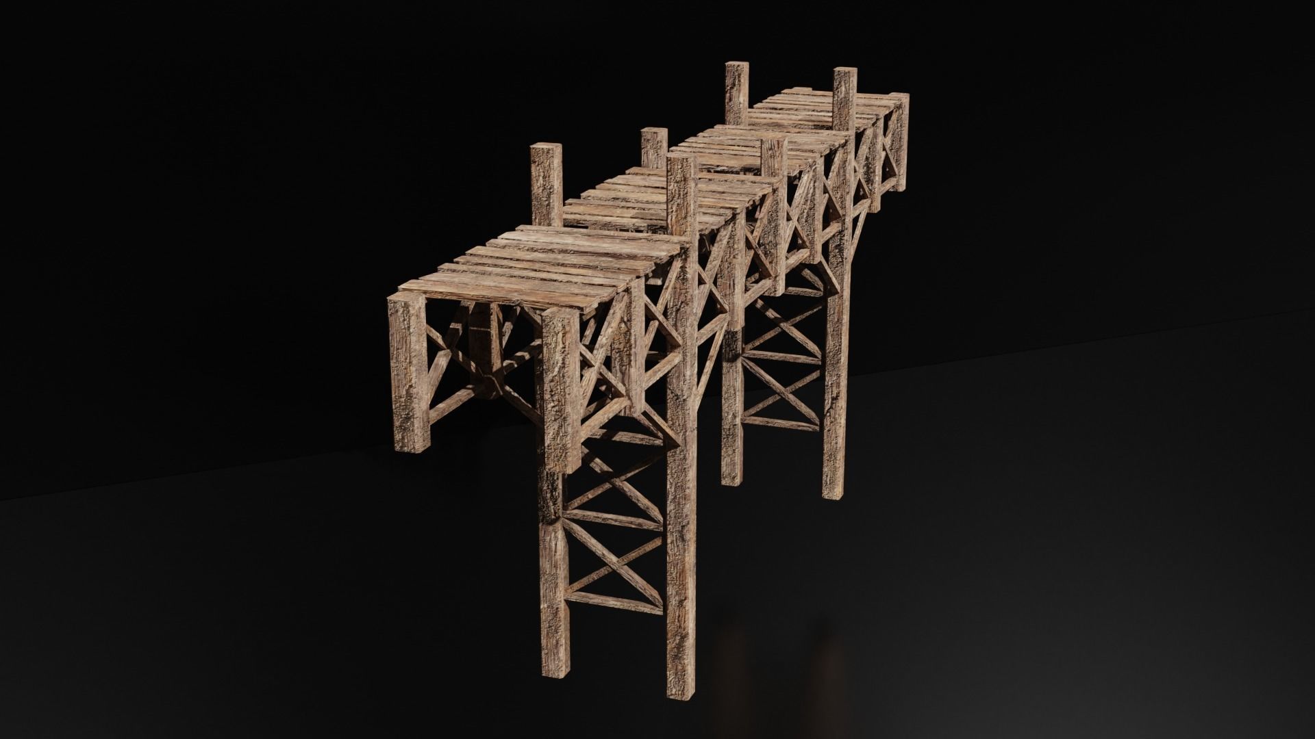 Wooden Bridge Low-Poly Medieval 3D Model Low-poly 3D model Low-poly 3D model_1