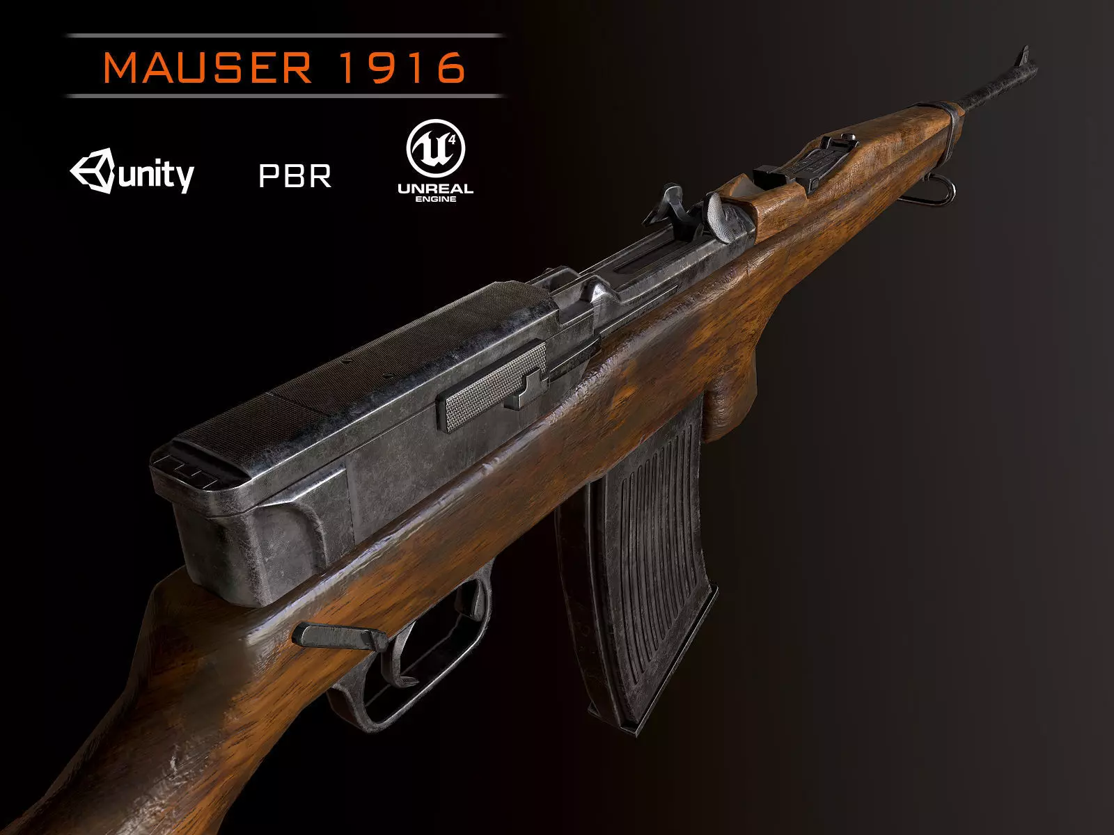 Mauser 1916 WW2 German Rifle PBR Low-poly 3D model_0