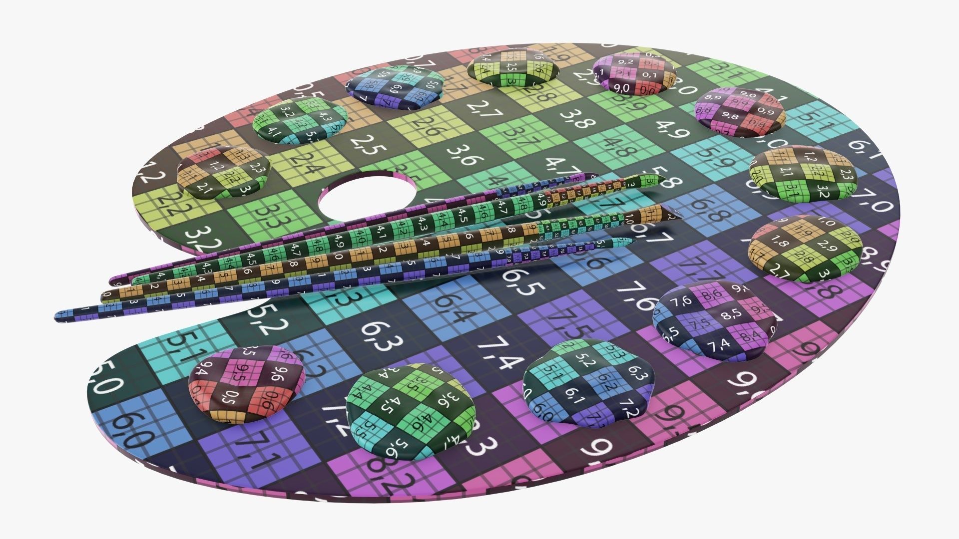 Art palette with brushes and paints 3D model_8