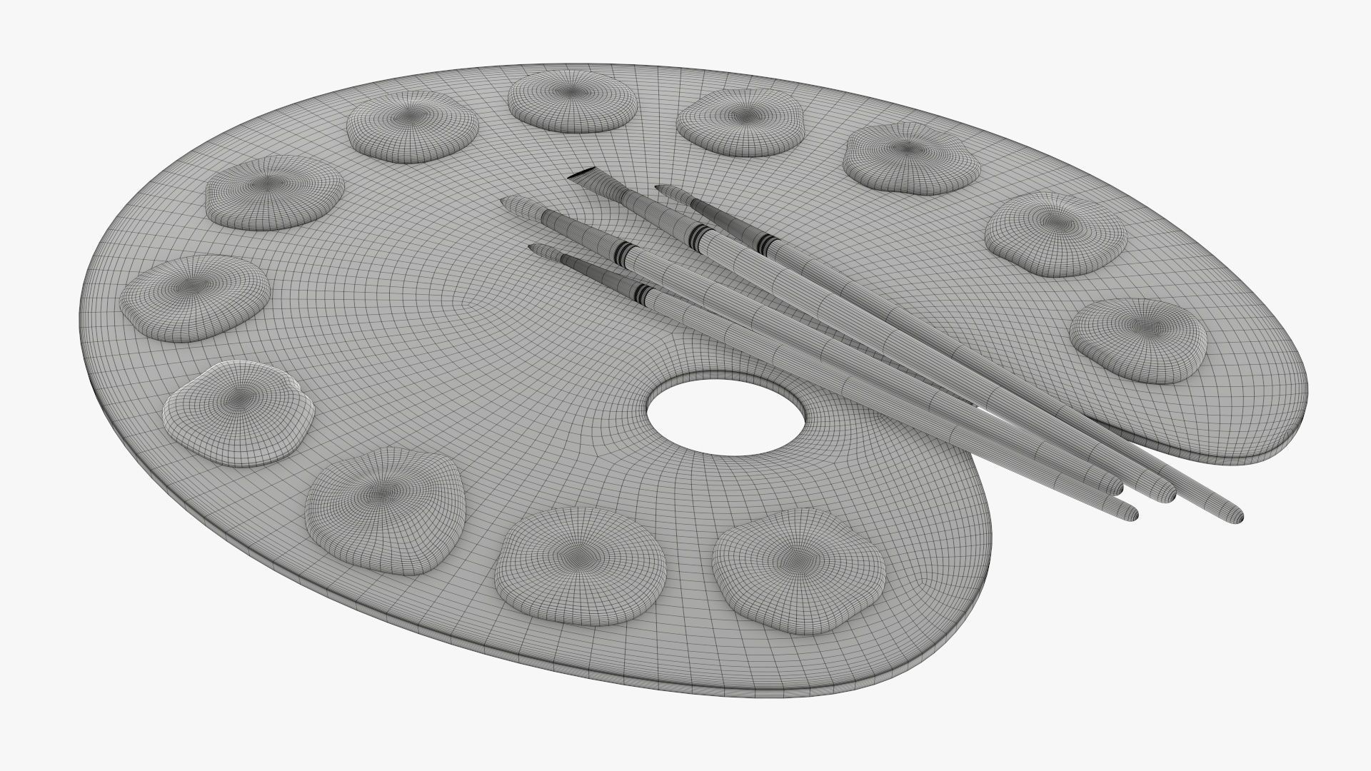 Art palette with brushes and paints 3D model_7