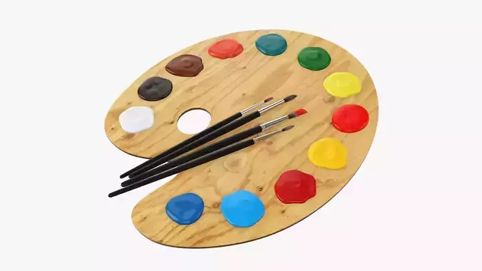 Art palette with brushes and paints 3D model