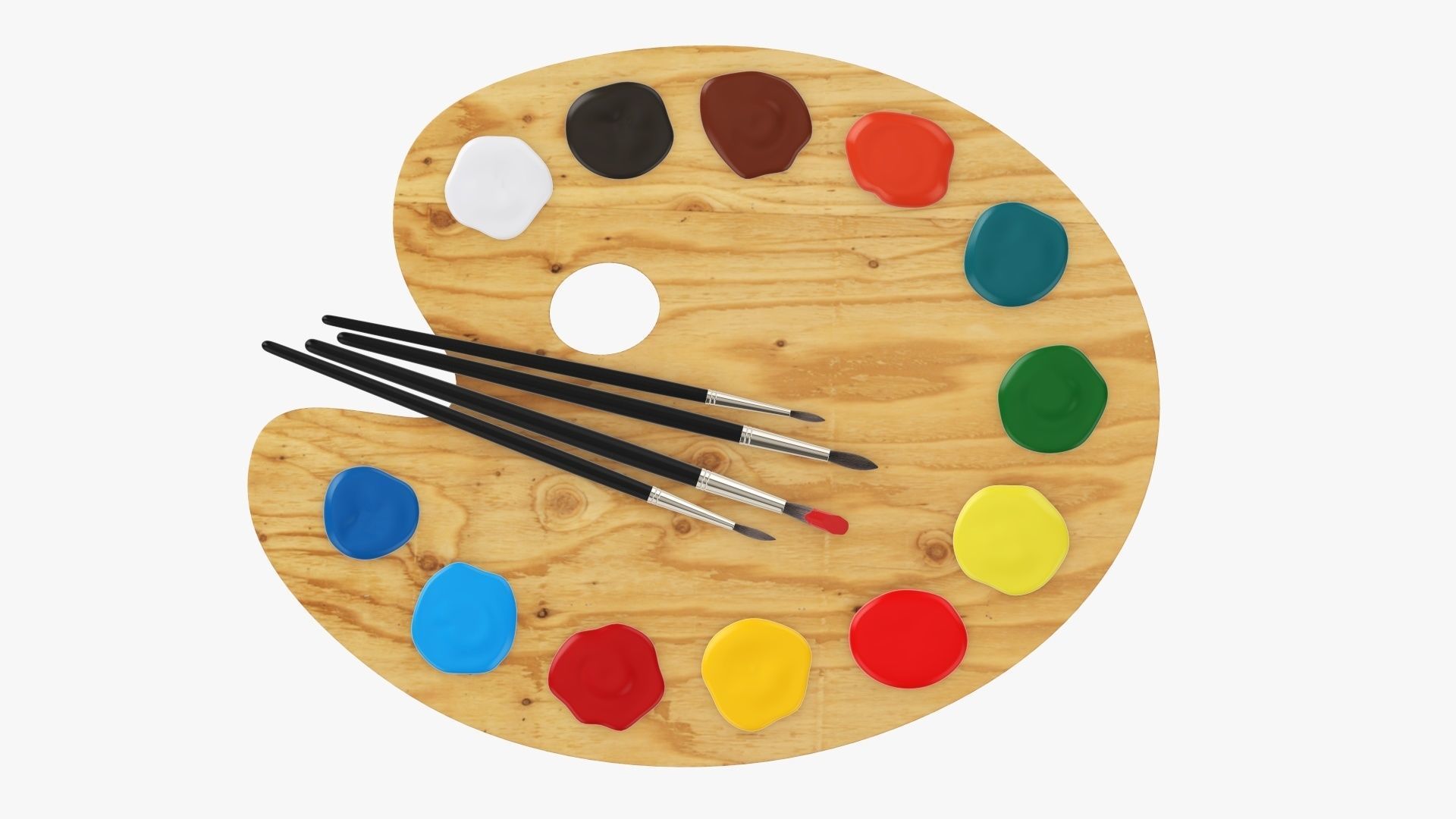 Art palette with brushes and paints 3D model_5