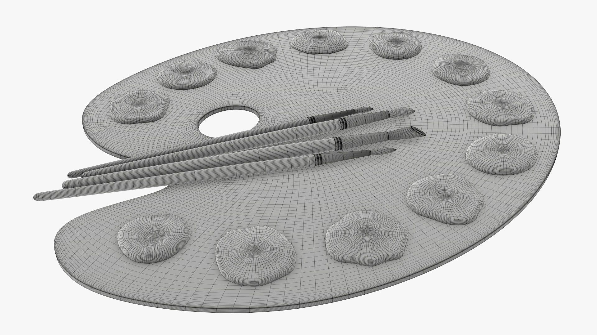 Art palette with brushes and paints 3D model_6
