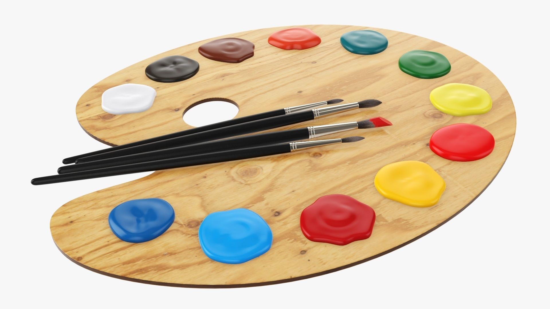 Art palette with brushes and paints 3D model_1