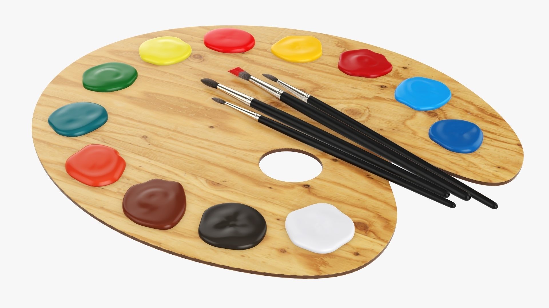 Art palette with brushes and paints 3D model_2