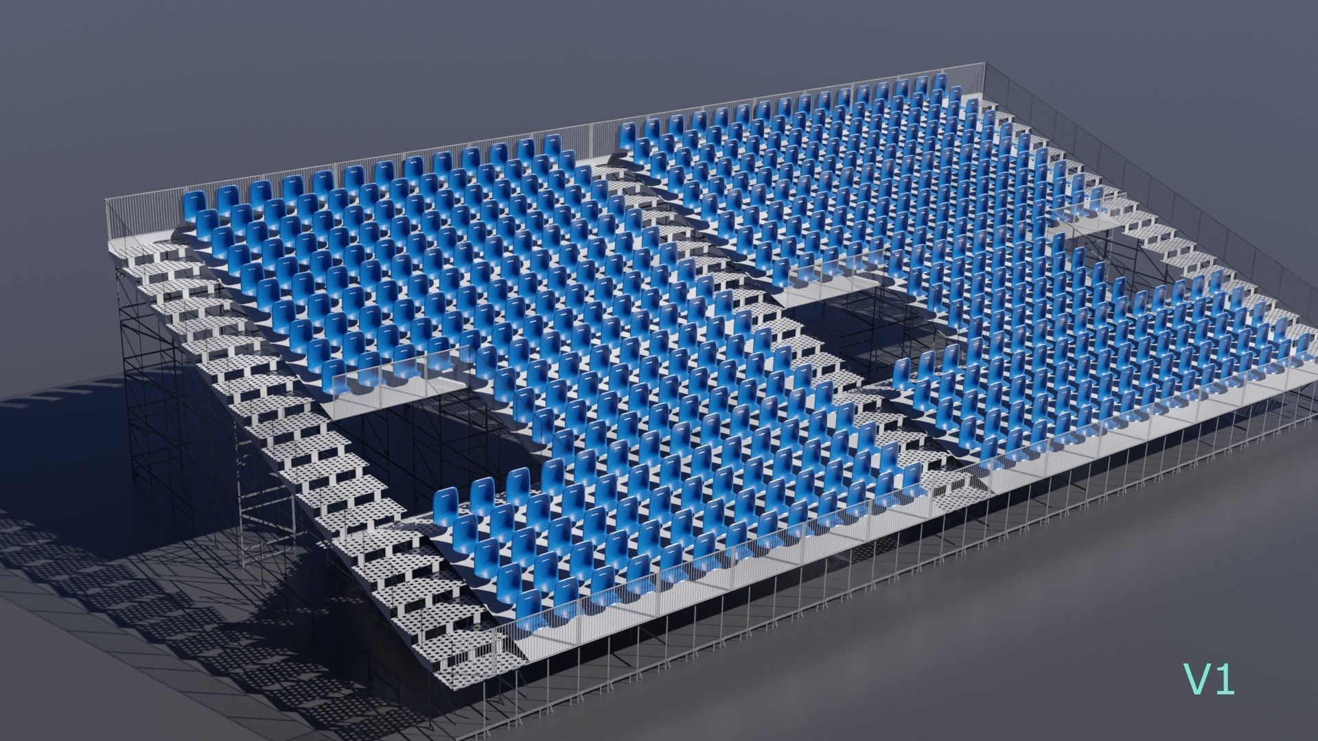 Modular Game Ready Grandstand V2 Low-poly 3D model_12