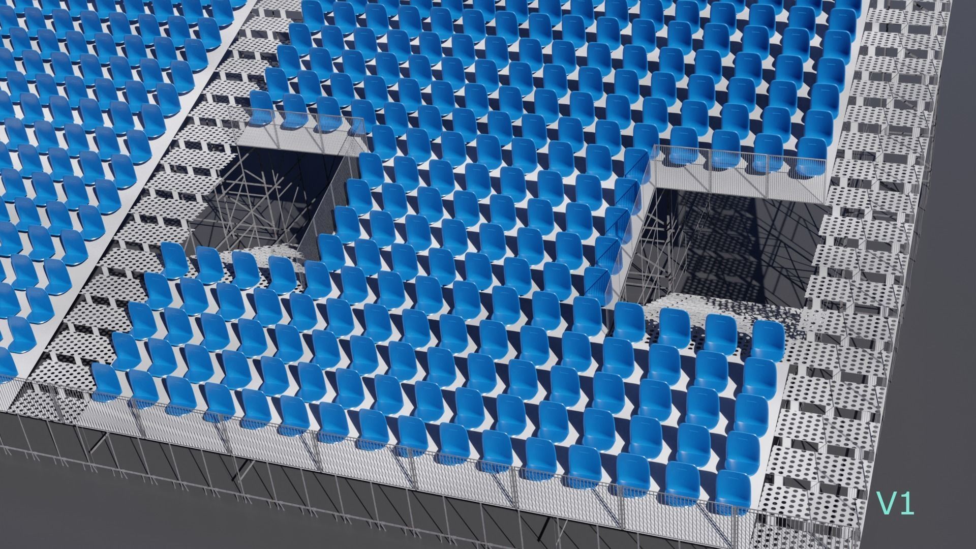 Modular Game Ready Grandstand V2 Low-poly 3D model_25