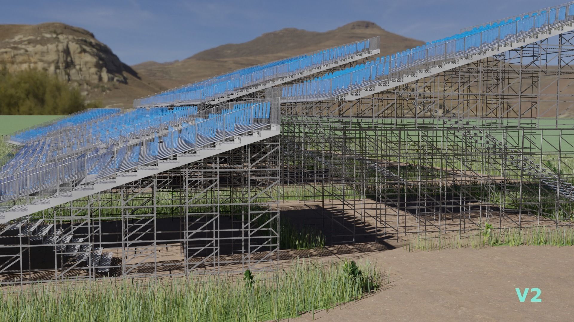 Modular Game Ready Grandstand V2 Low-poly 3D model_5