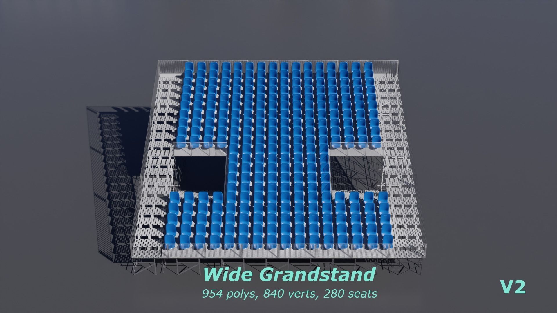 Modular Game Ready Grandstand V2 Low-poly 3D model_8
