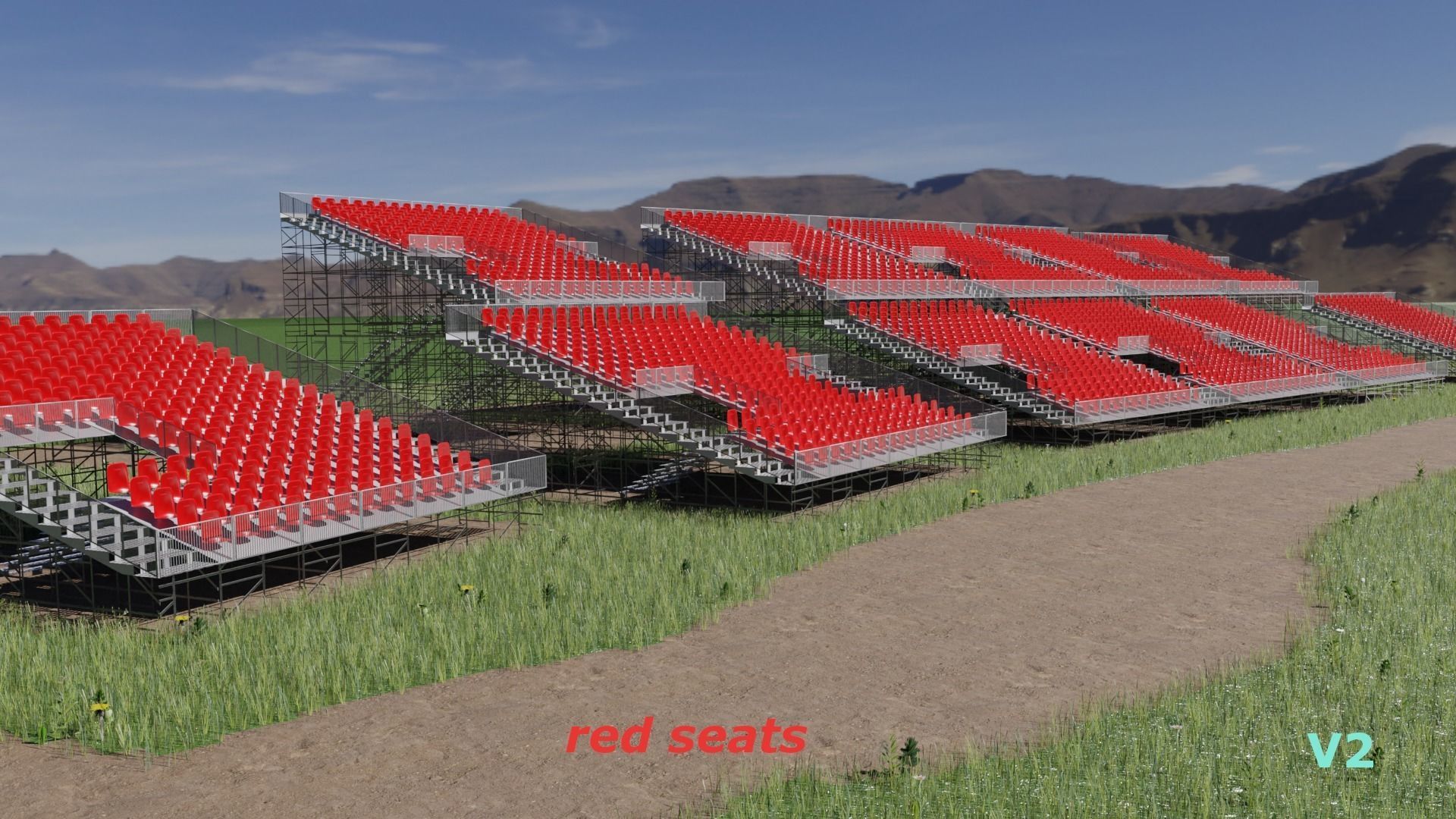 Modular Game Ready Grandstand V2 Low-poly 3D model_3