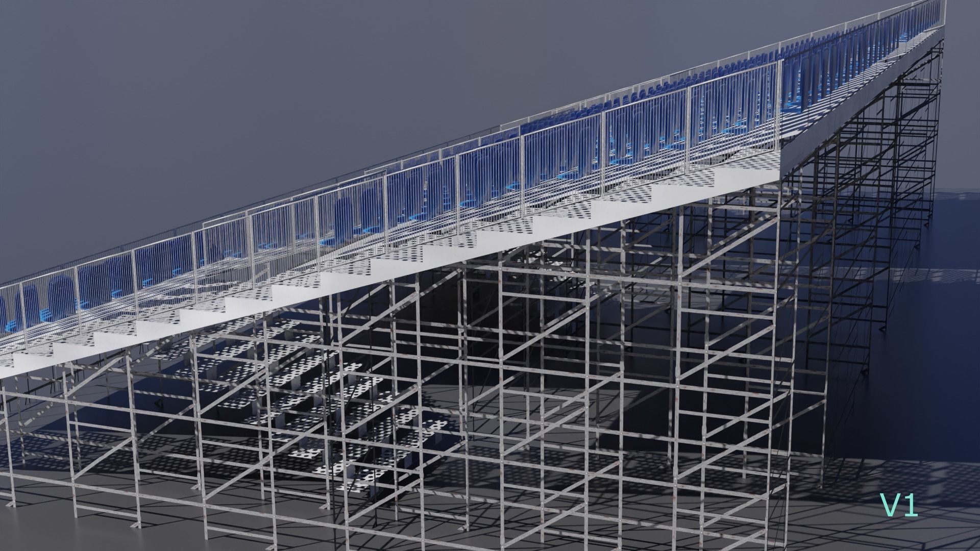 Modular Game Ready Grandstand V2 Low-poly 3D model_14