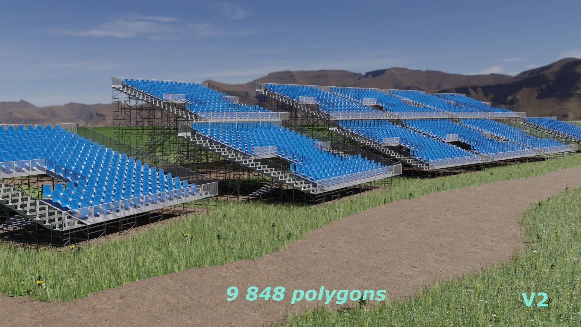 Modular Game Ready Grandstand V2 Low-poly 3D model_19