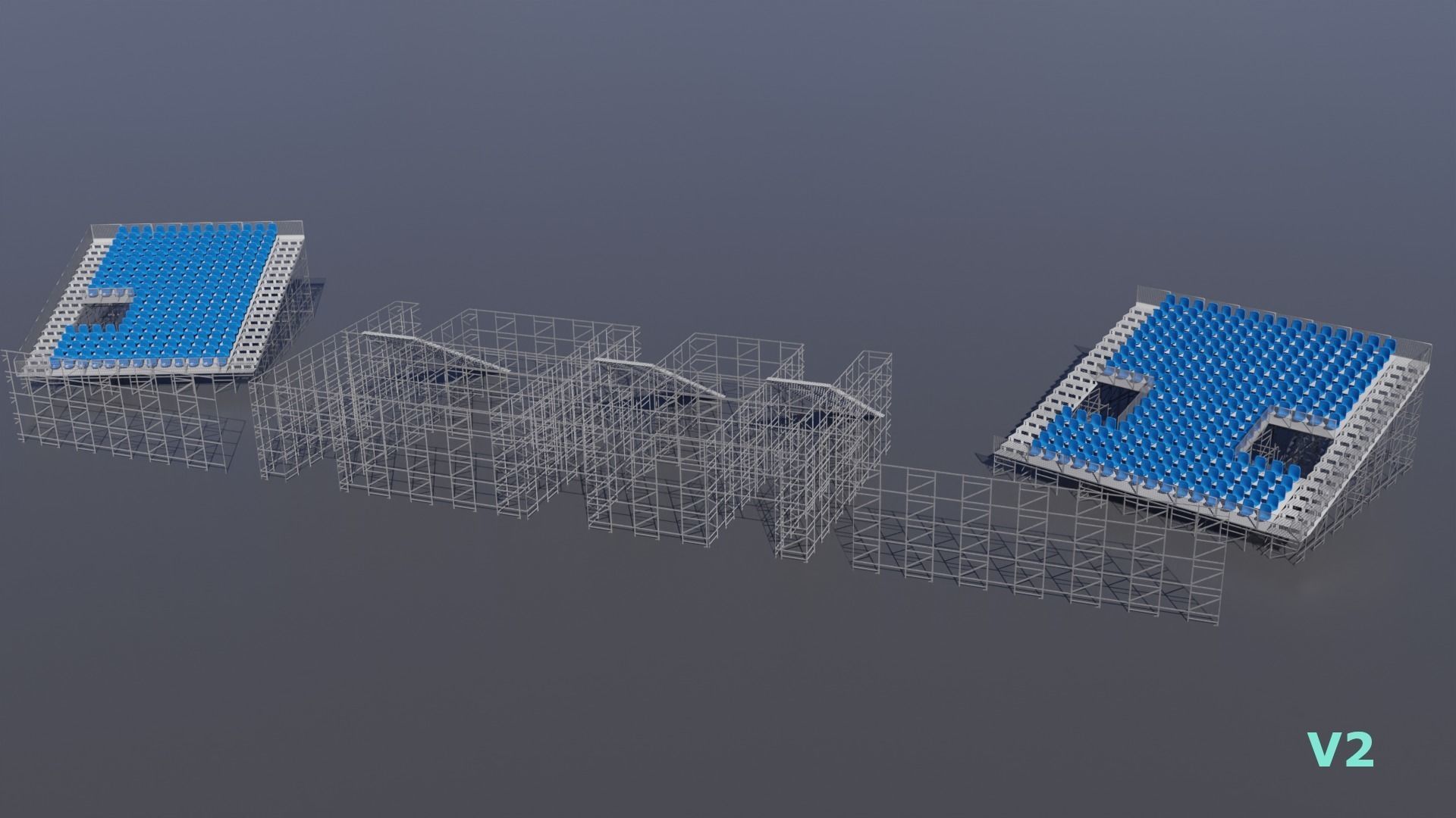 Modular Game Ready Grandstand V2 Low-poly 3D model_7