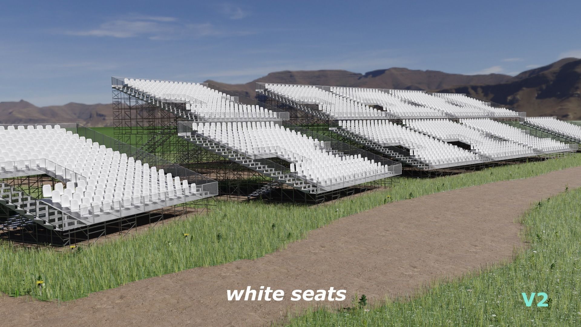Modular Game Ready Grandstand V2 Low-poly 3D model_2