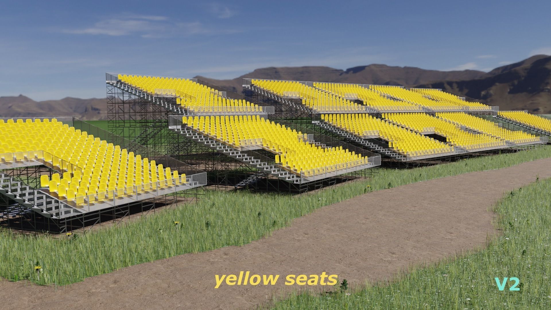 Modular Game Ready Grandstand V2 Low-poly 3D model_4