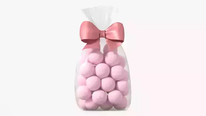Clear bag with sweets and bow 01