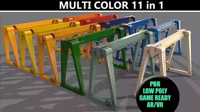 PBR Single Girder Gantry Crane V2 - Multi color Pack 3D Model Collection