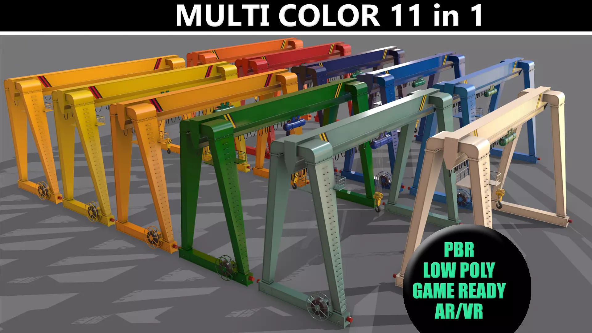 PBR Single Girder Gantry Crane V2 - Multi color Pack 3D Model Collection_0