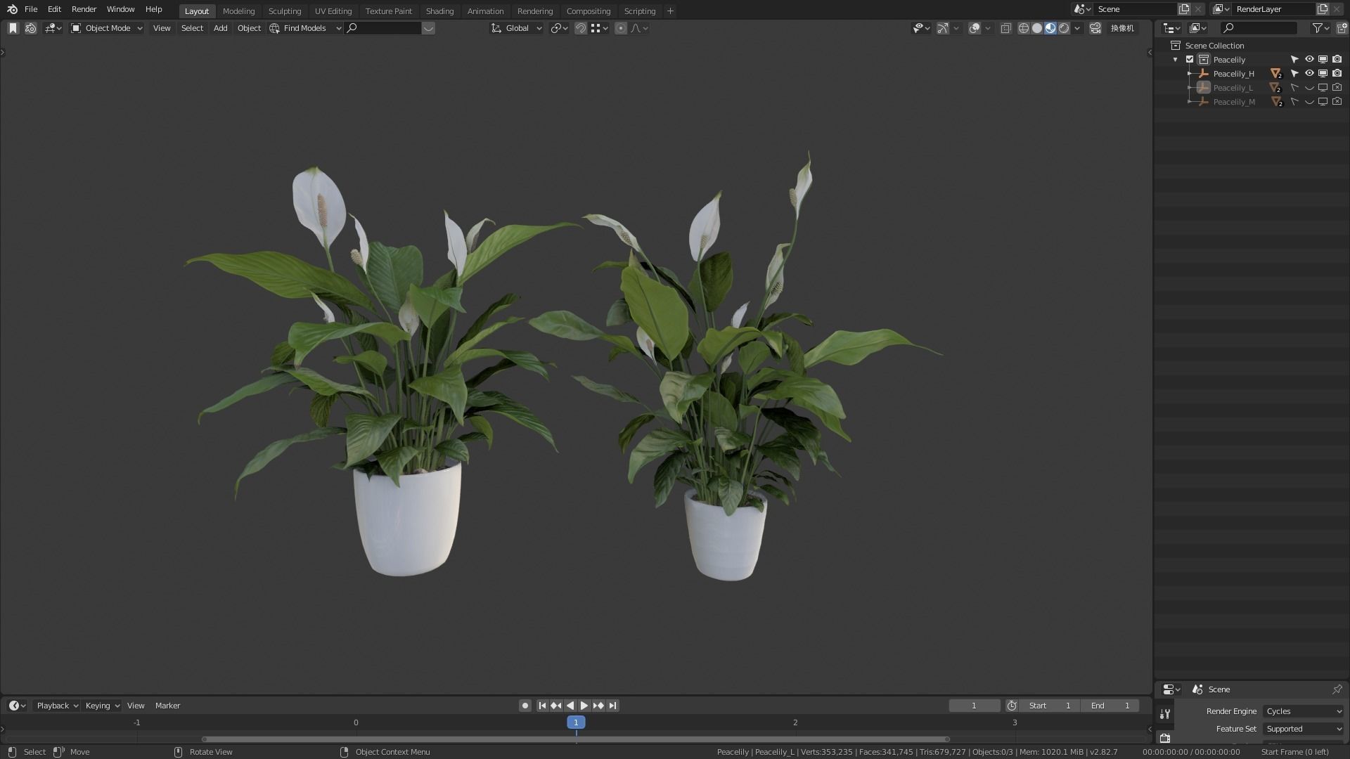3D pot plant PeaceLily 3D model_8