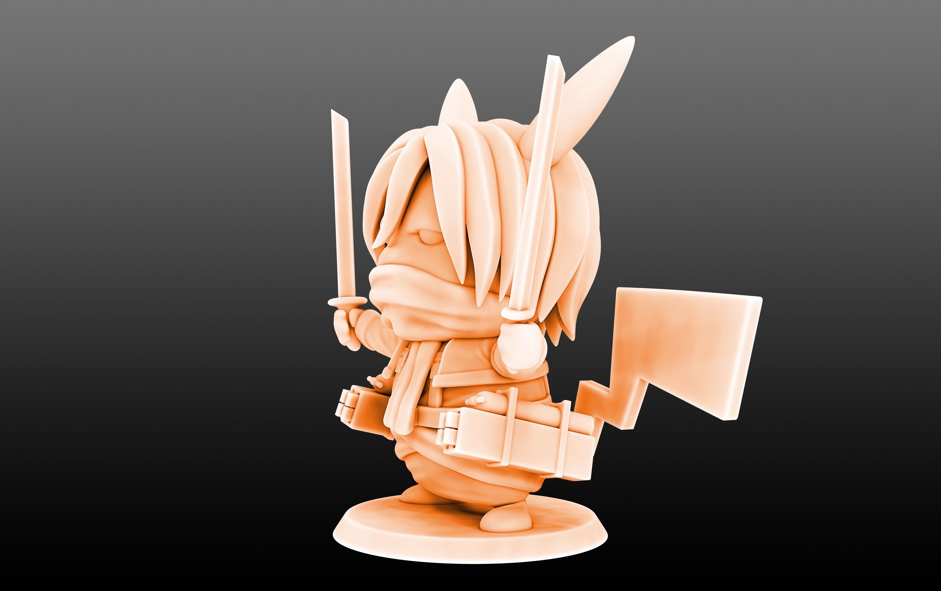 Mikachu - Pikachu Mikasa Cosplay 3D print model_2