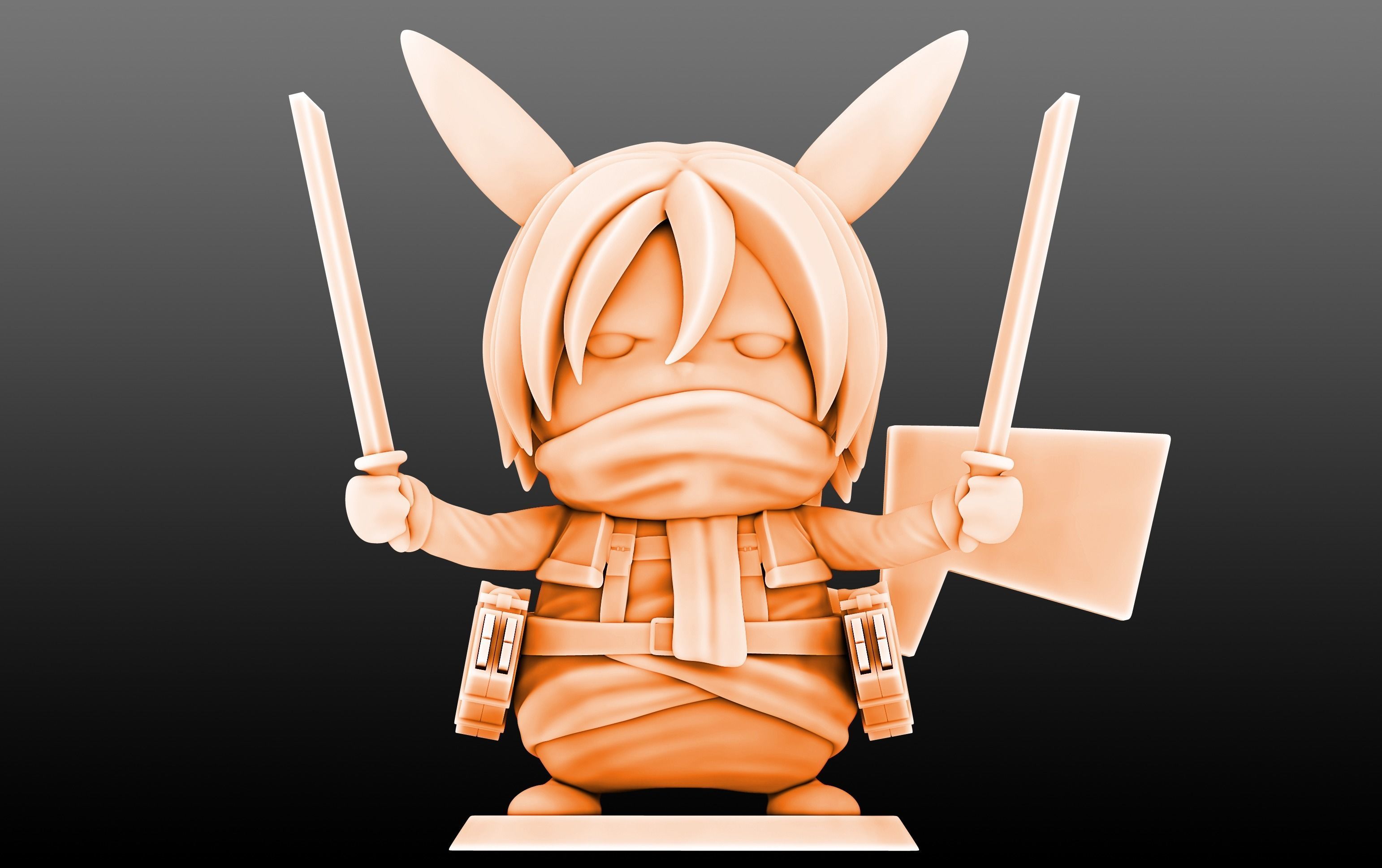 Mikachu - Pikachu Mikasa Cosplay 3D print model_1