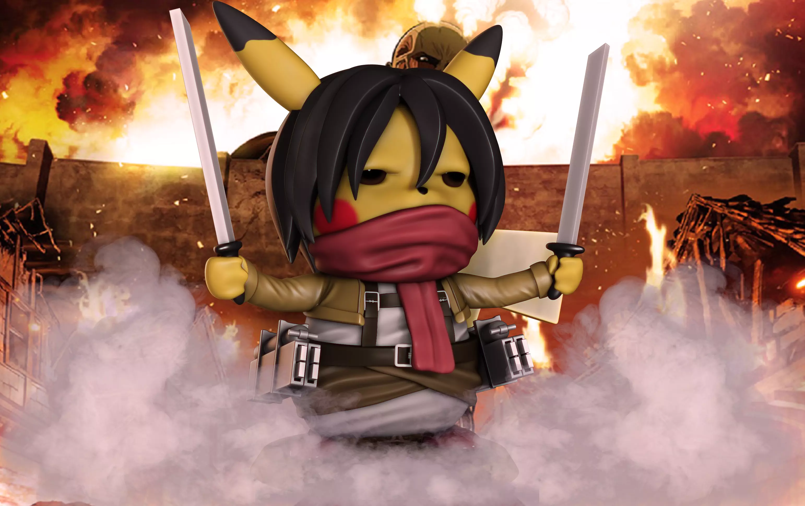 Mikachu - Pikachu Mikasa Cosplay 3D print model_0