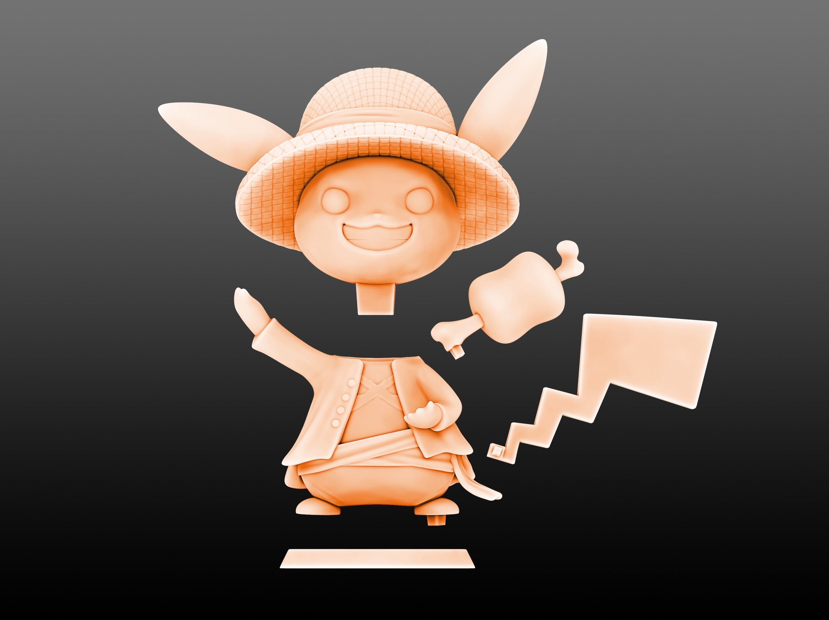 Pikachu Luffy Cosplay 3D print model_4