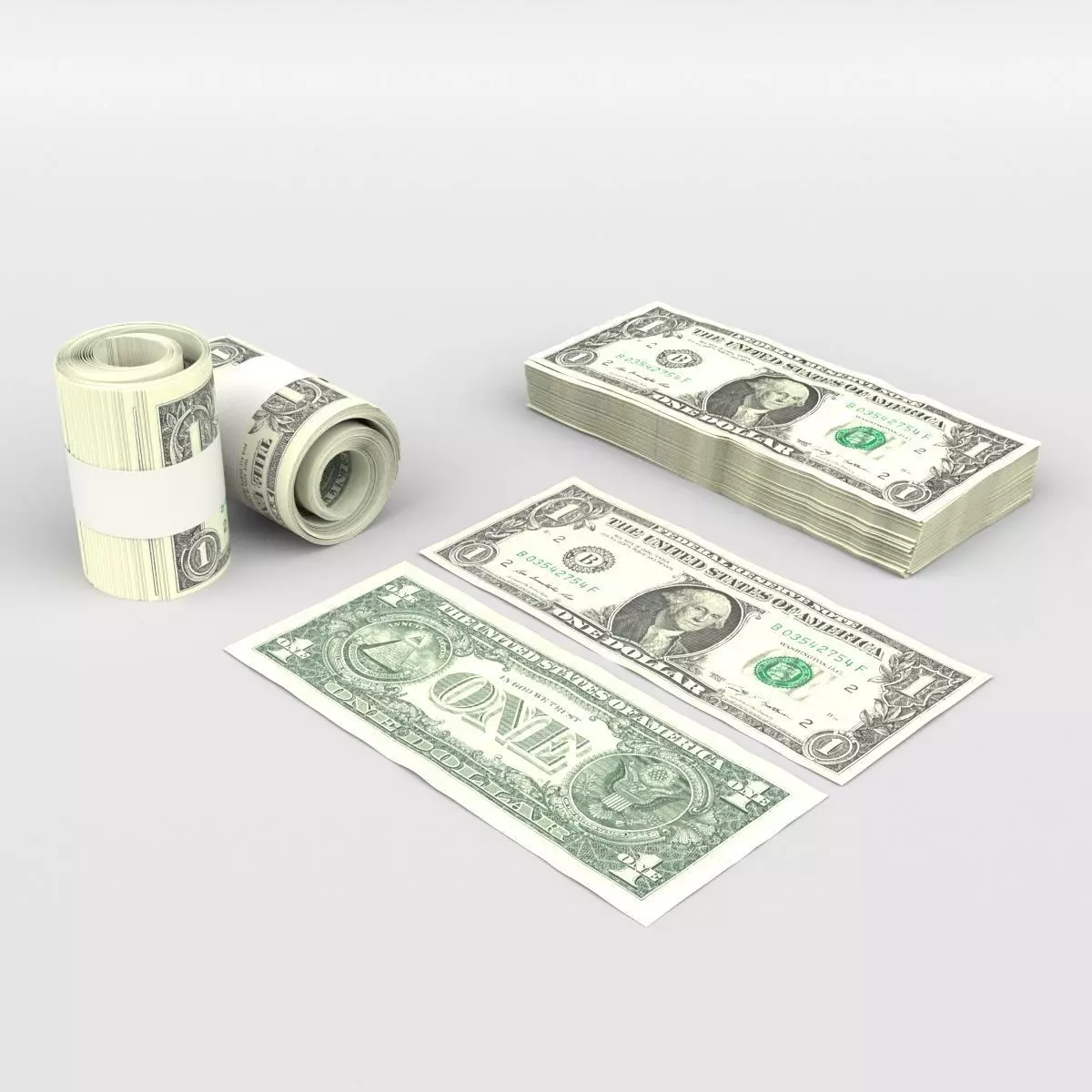 1 US Dollar 3D model_0