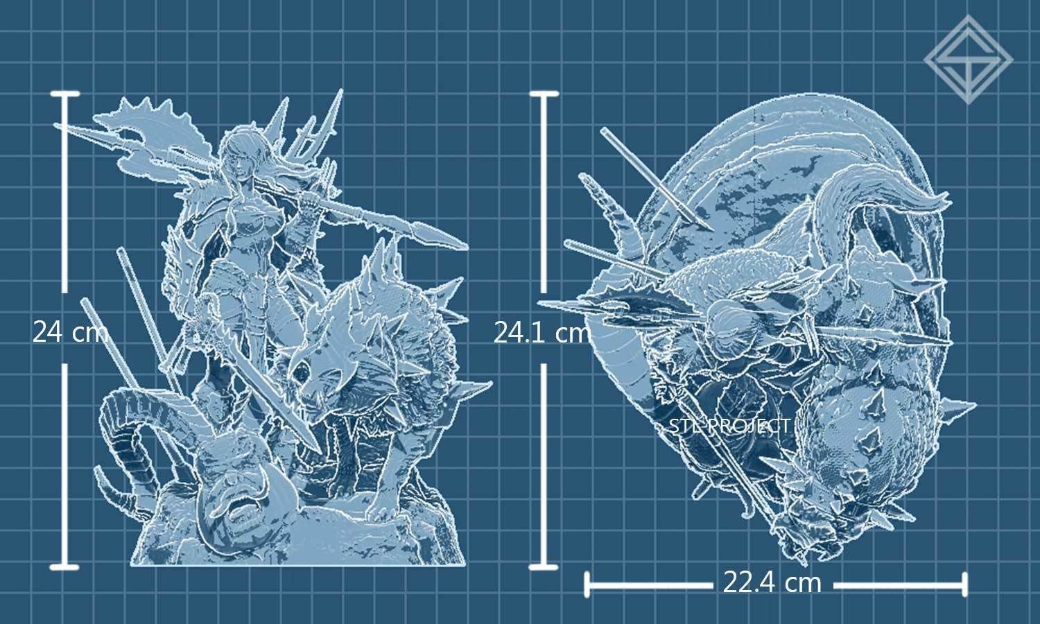 Barbarian statue of woman and wolf 3D print model_4