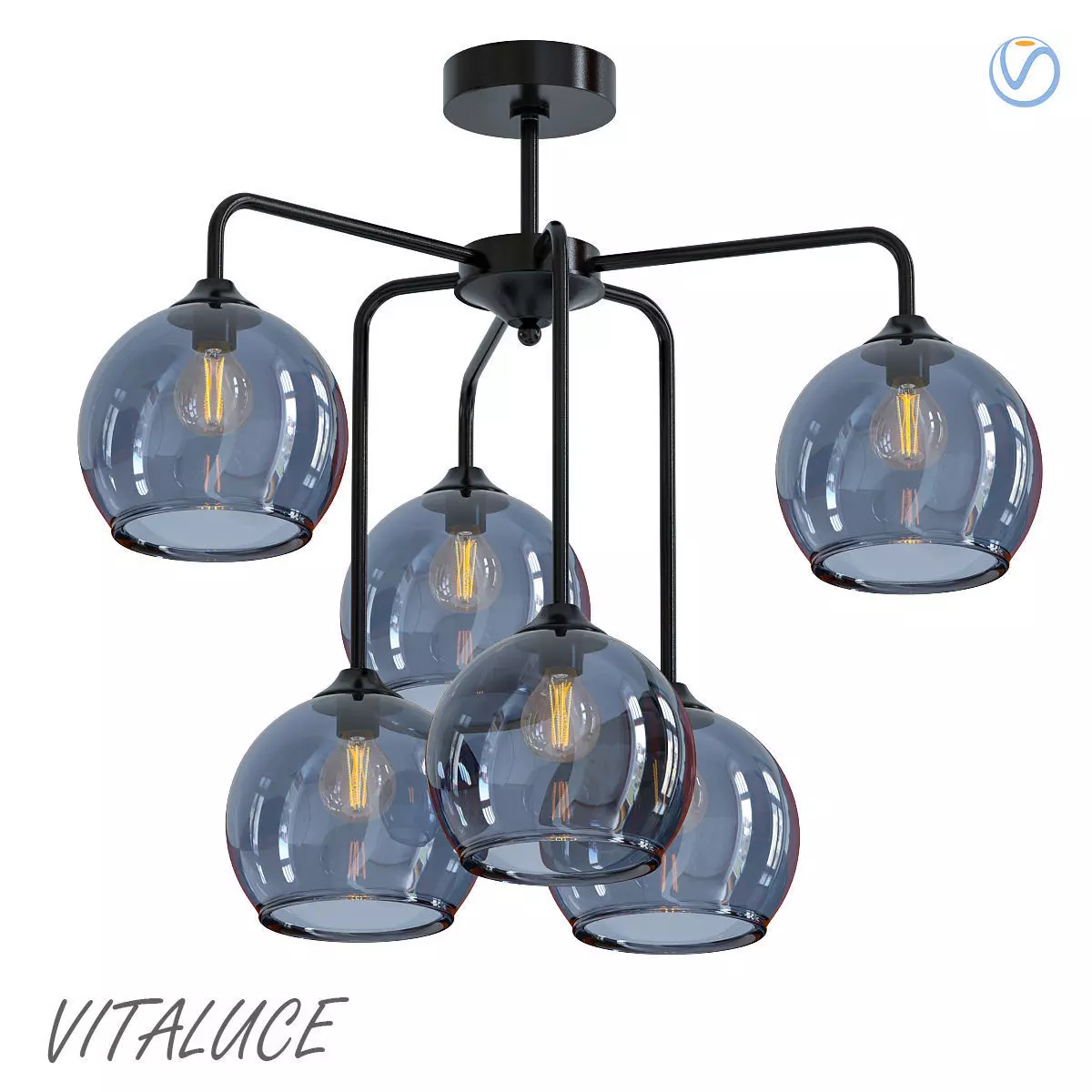 VITALUCE pendant light with five glass globes 3D model_0