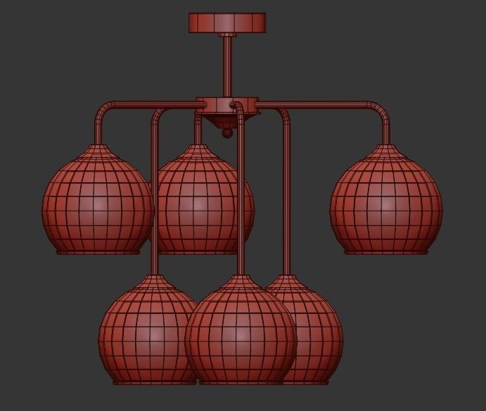 VITALUCE pendant light with five glass globes 3D model_3