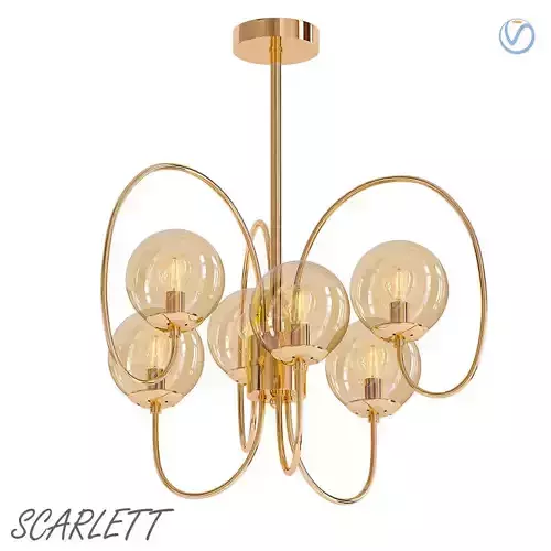 SCARLETT gold chandelier with five glass globes