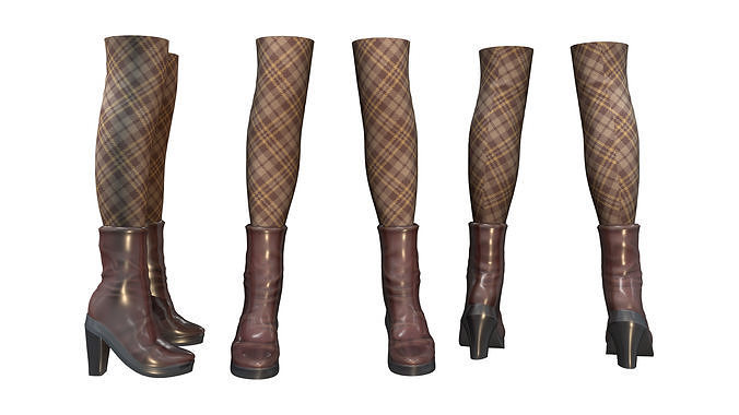 Chunky Heels Mid Ankle Plaids Socks Boots Low-poly 3D model