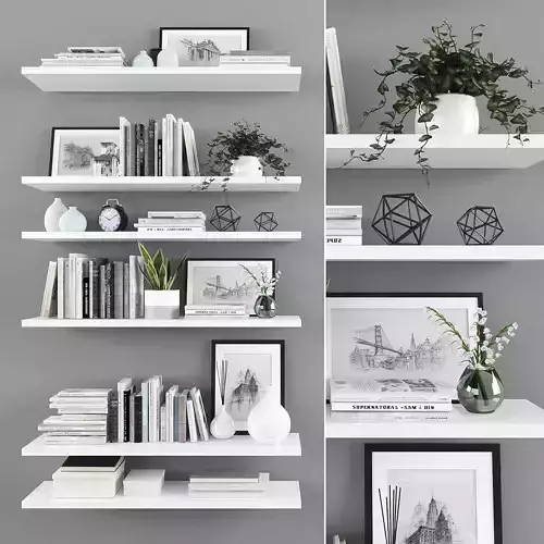 Decorative set shelves with plants and books Low-poly 3D model