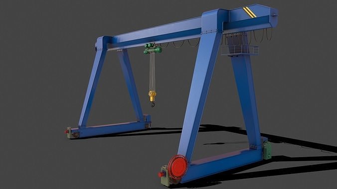 PBR Single Girder Gantry Crane V1 - BLUE Low-poly 3D model
