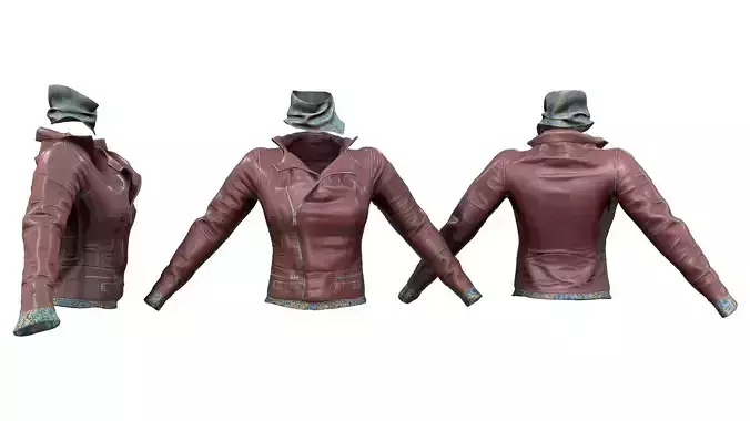 Brown Leather Jacket With Scarf