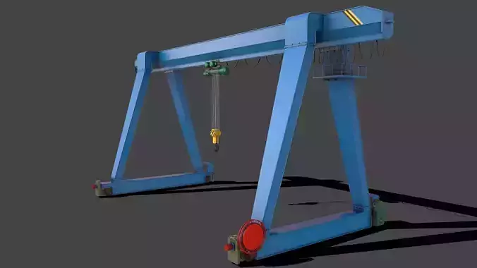 PBR Single Girder Gantry Crane V1 - BLUE LIGHT Low-poly 3D model