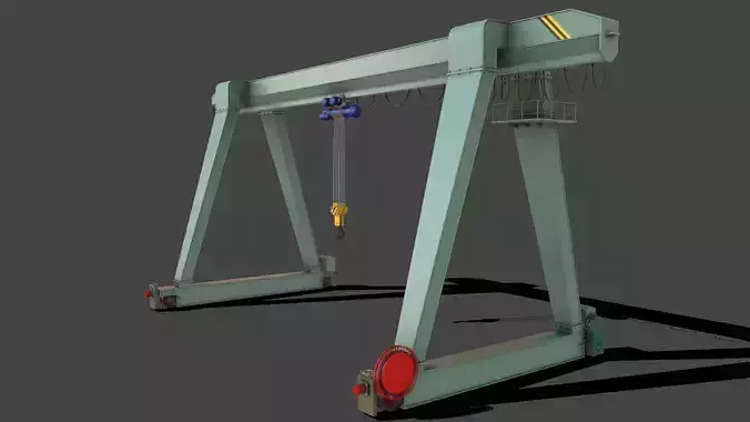 PBR Single Girder Gantry Crane V1 - GREEN LIGHT Low-poly 3D model