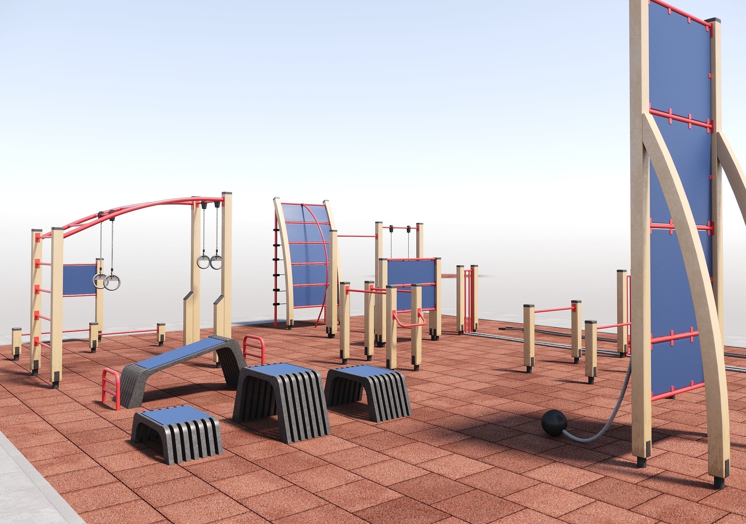 Fitness outdoor area 3D model_7