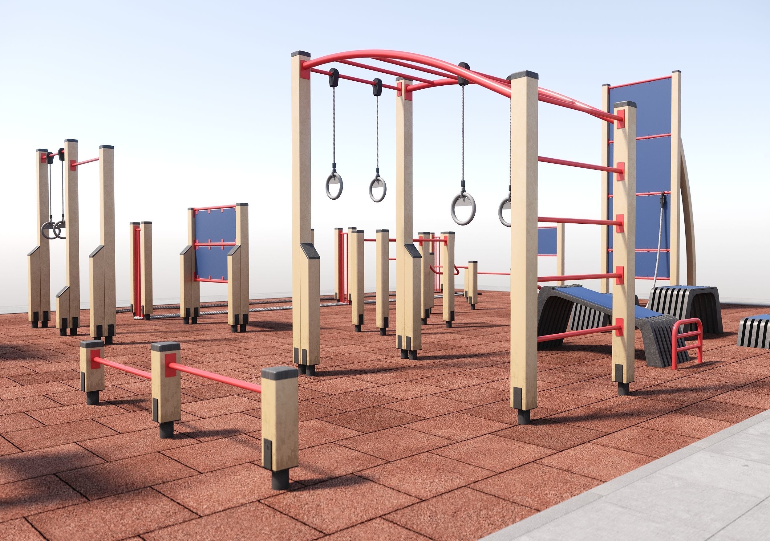 Fitness outdoor area 3D model_8